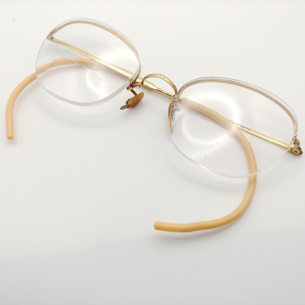 Bausch and Lomb Vintage Eyeglasses 1/10 12K Gold GF Rimless Cable Frame Art Deco